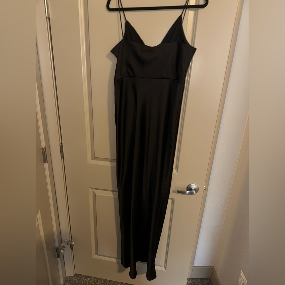 BHLDN black satin maxi dress with slit - Picture 3 of 7